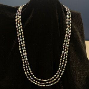 Baroque Black Pearl Triple Strand Necklace